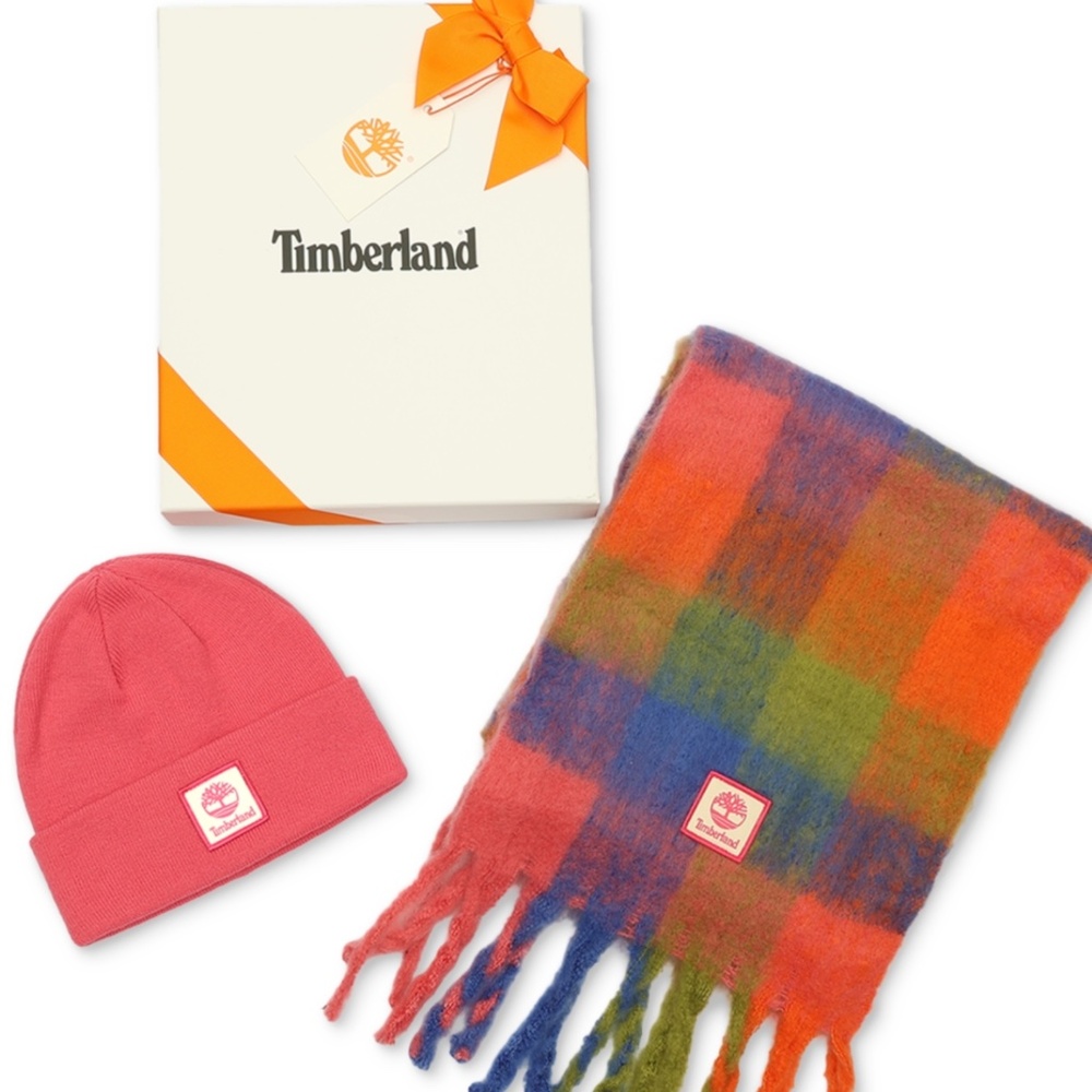 Timberland Logo Detail Multi-Check Scarf & Beanie Boxed Gift Set